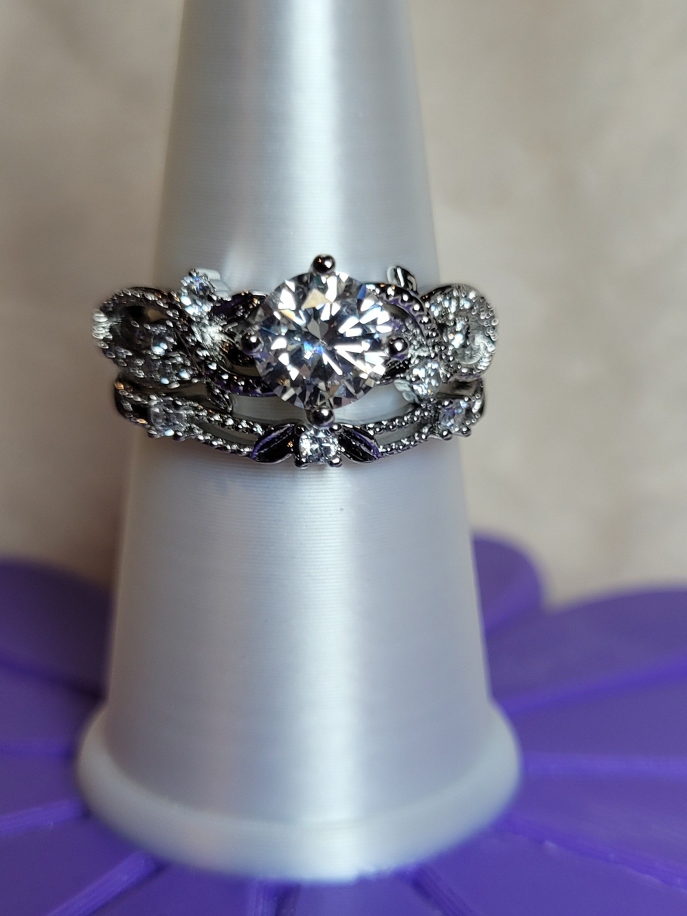Size 9 Moissanite Floral Engagement Ring Set